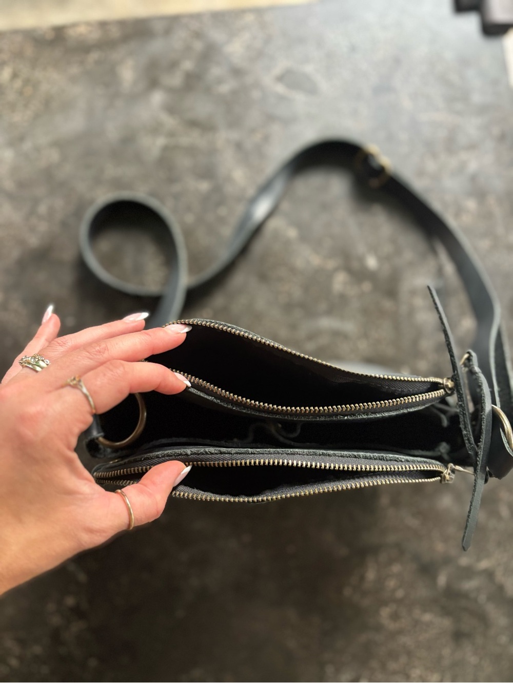 Black Leather Crossbody Bag with Gold Hardware - Picture 3 of 4